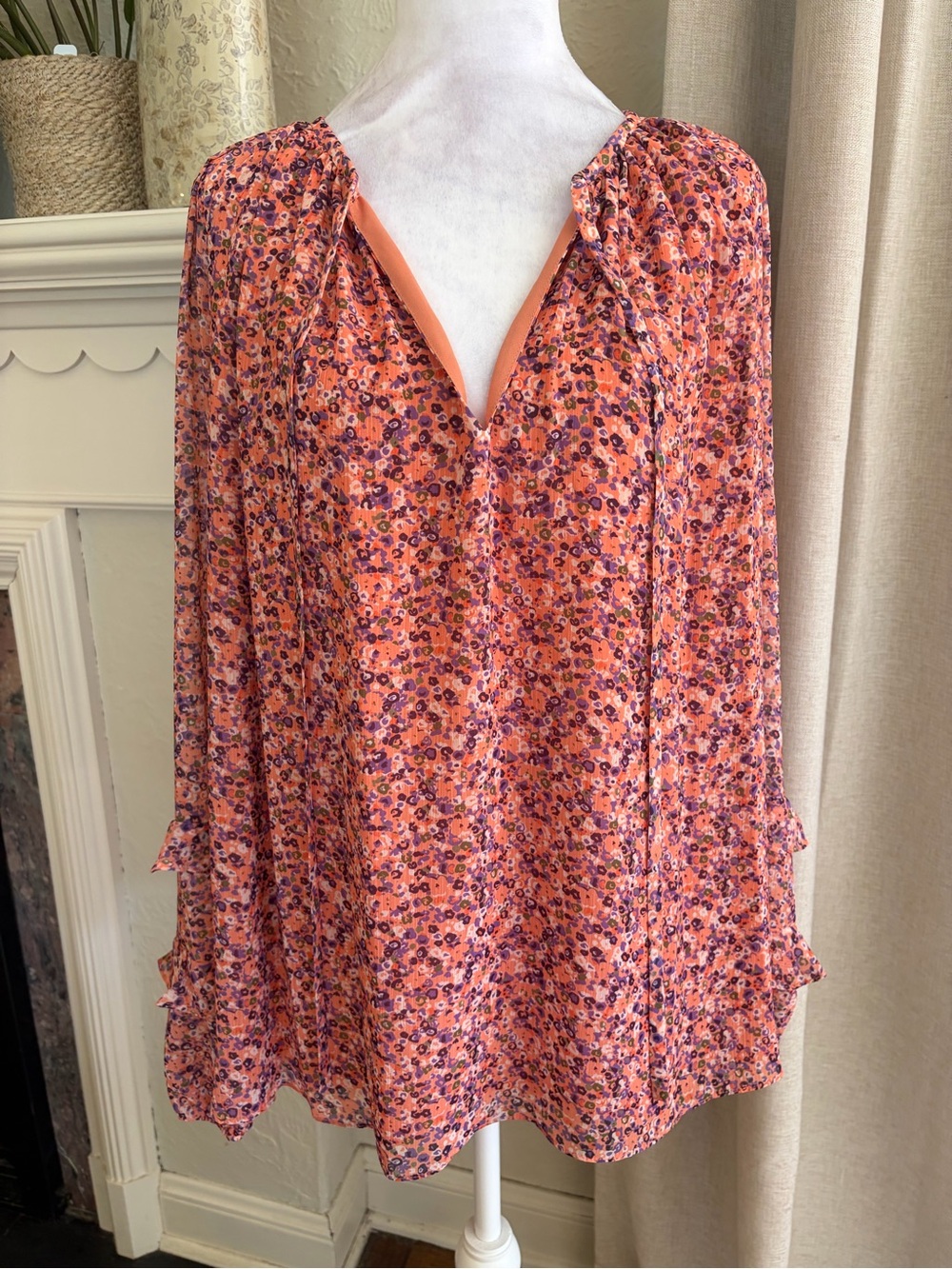 Ramy Brook Coral Pink Floral V-Neck Blouse